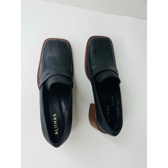 ALOHAS Roxanne Black Leather Platform Loafers Sz 37 Retro Chunky Slip-On Shoes - Picture 10 of 11